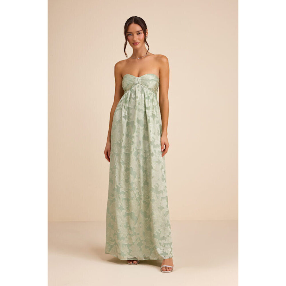 Lulus Danalia Sage Floral Burnout Strapless Maxi Dress Green - Size S
